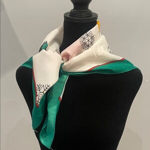 Elegant Green and White vintage holiday  Scarf featuring snowman-holly-bells etc